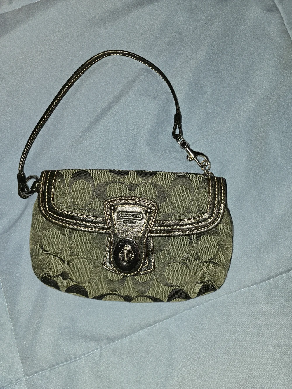 Coach Signature Canvas Mini Wristlet in Olive Green